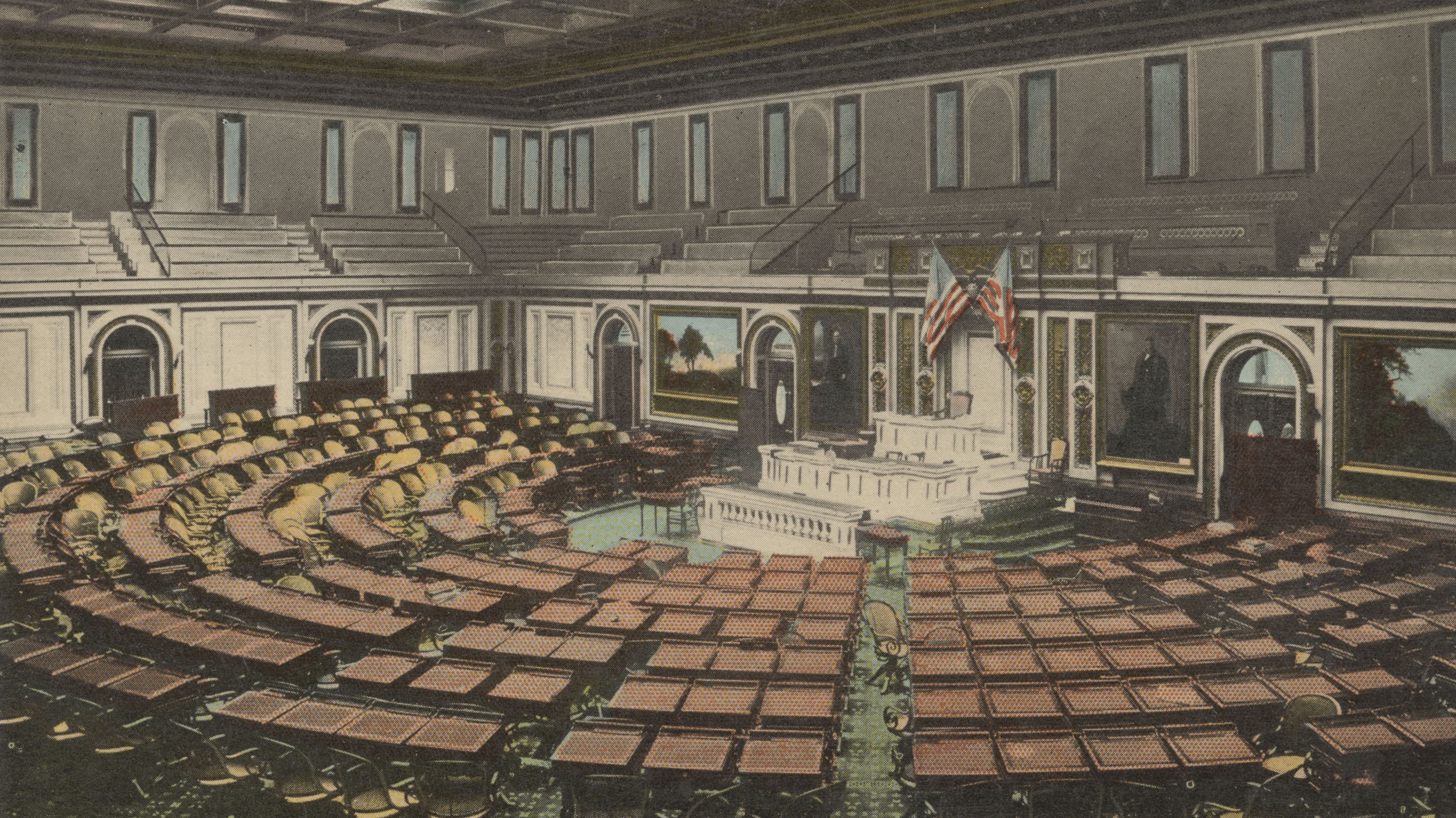 Postcard illustration of the House floor in 1913