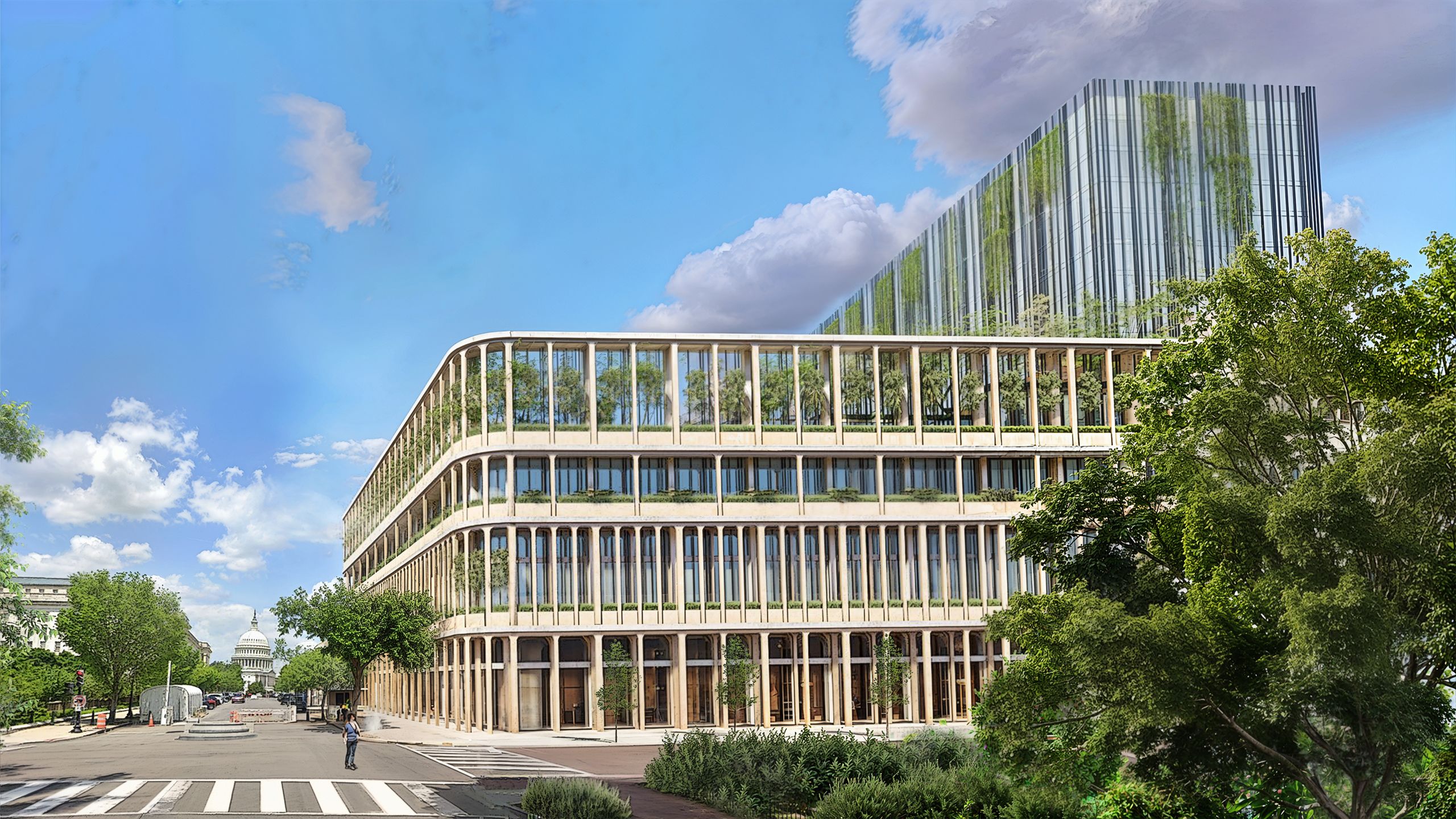 A rendering of a new House Office Building showing the facade and tower. 